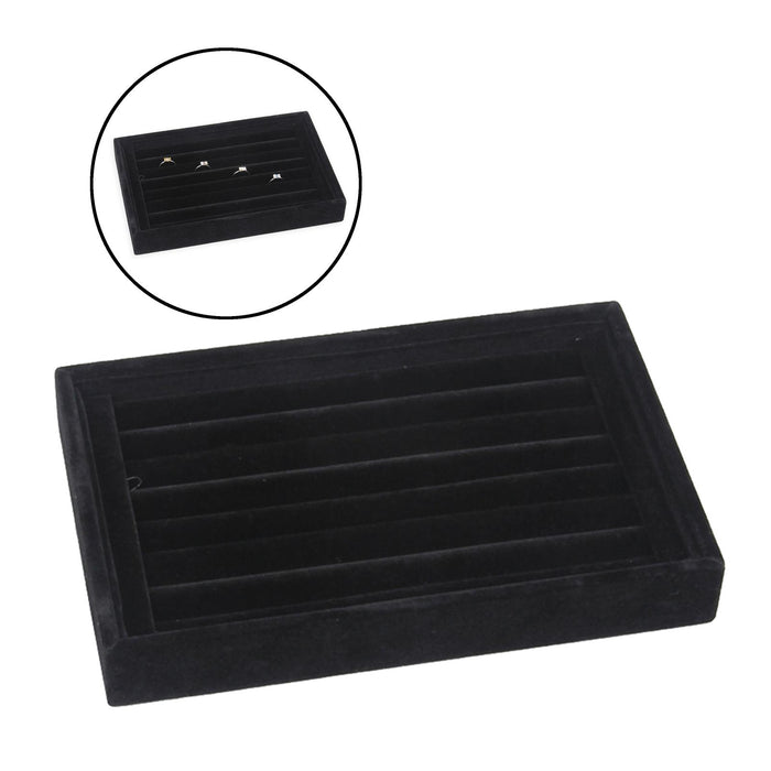 Crofta Jewelry Storage Tray for Earrings Bracelet Women 227x146x31mm Flannel Black