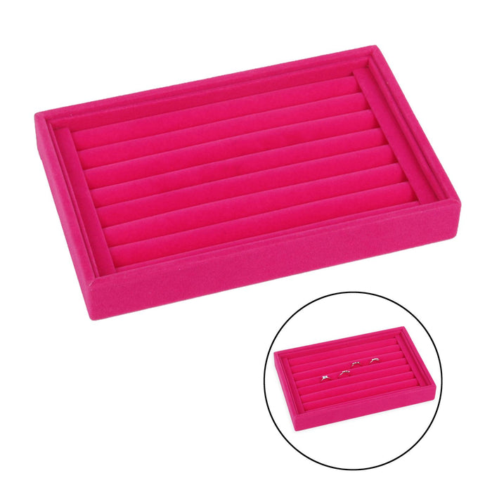 Crofta Jewelry Storage Tray for Earrings Bracelet Women 227x146x31mm Flannel Pink