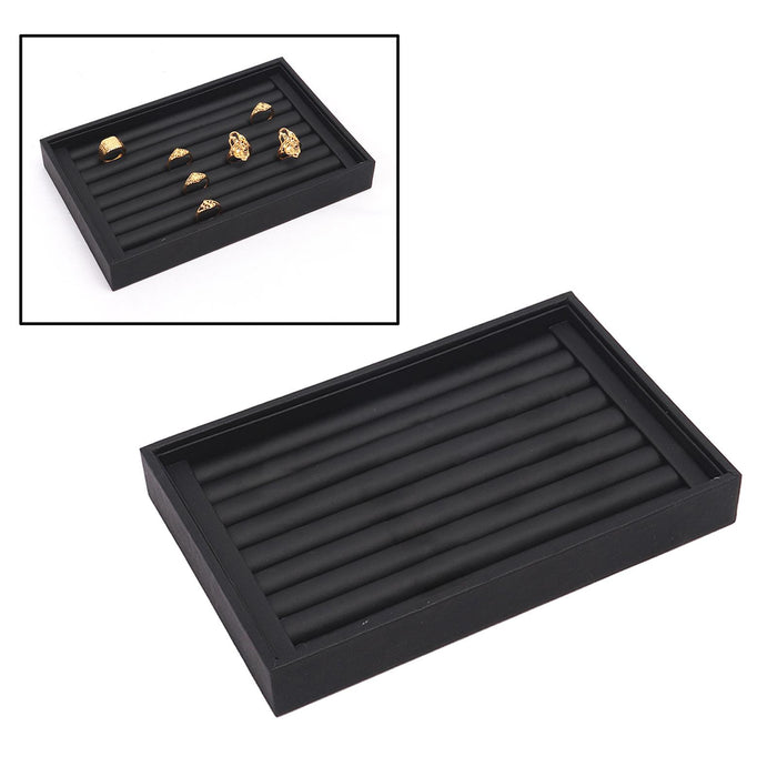 Crofta Jewelry Storage Tray for Earrings Bracelet Women 227x146x31mm Leather Black