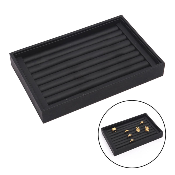 Crofta Jewelry Storage Tray for Earrings Bracelet Women 227x146x31mm Leather Black