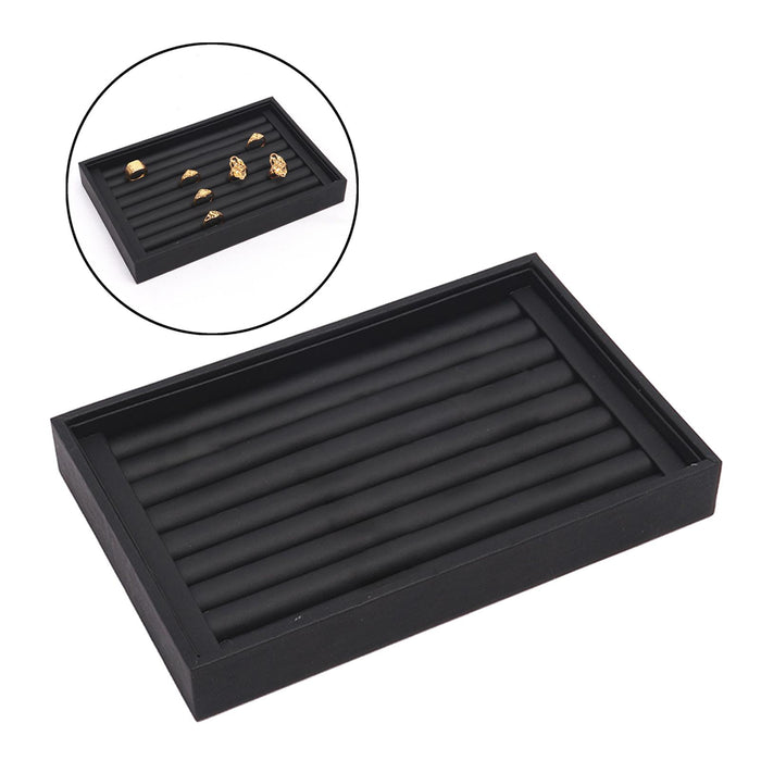 Crofta Jewelry Storage Tray for Earrings Bracelet Women 227x146x31mm Leather Black