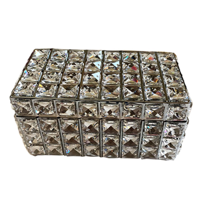 Crofta Crystal Jewelry Box Elegant Trinket Organizer for Watches Earrings Necklaces Silver