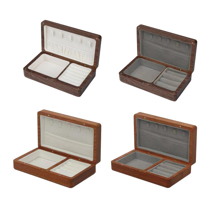 Crofta Wooden Jewelry Box Holder Rectangle Jewelry Case for Wedding Home Decoration black walnut white