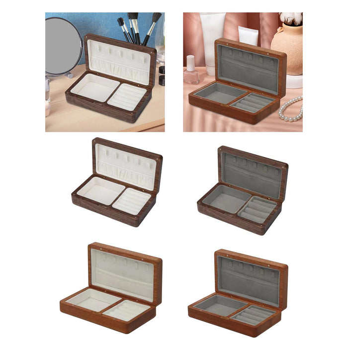 Crofta Wooden Jewelry Box Holder Rectangle Jewelry Case for Wedding Home Decoration black walnut white