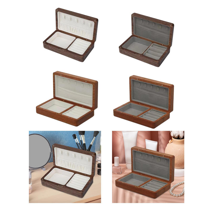 Crofta Wooden Jewelry Box Holder Rectangle Jewelry Case for Wedding Home Decoration black walnut white