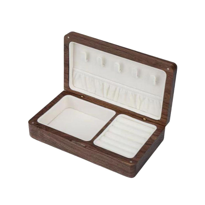 Crofta Wooden Jewelry Box Holder Rectangle Jewelry Case for Wedding Home Decoration black walnut white