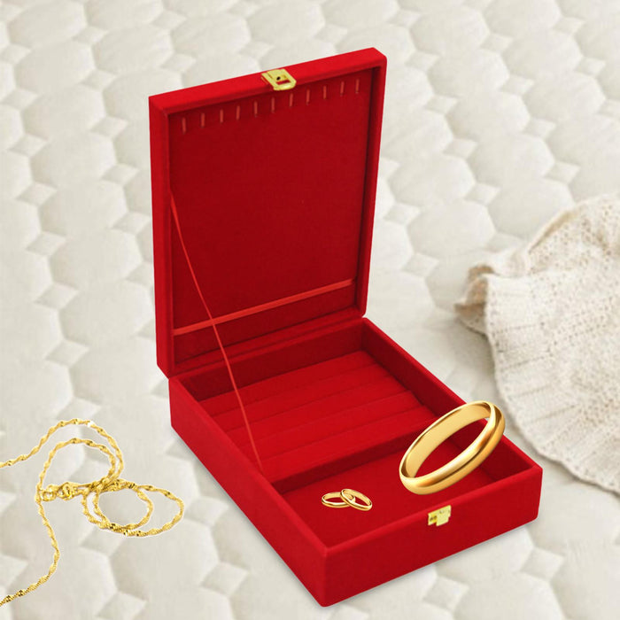 Crofta Wedding Jewelry Set Gift Box Red Velvet Jewelry Box for Valentine Gift Gifts 20cmx26cmx7.5cm