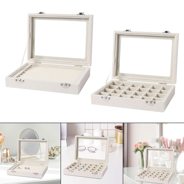 Crofta Velvet Jewelry Box Jewelry Storage Box Elegant Rings Earrings Organizer Tray Rings