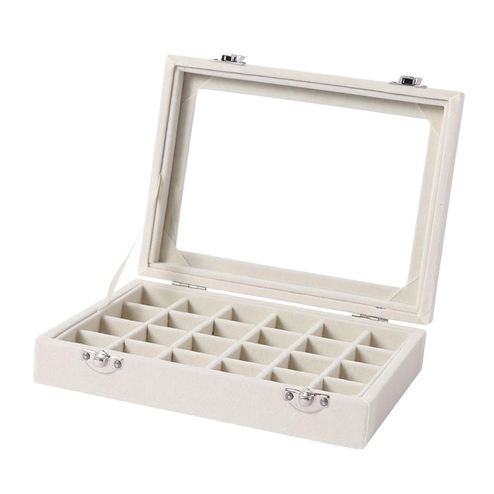 Crofta Velvet Jewelry Box Jewelry Storage Box Elegant Rings Earrings Organizer Tray 24grids