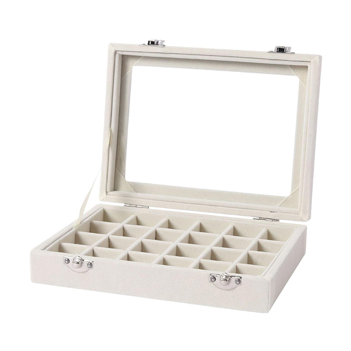 Crofta Velvet Jewelry Box Jewelry Storage Box Elegant Rings Earrings Organizer Tray 24grids