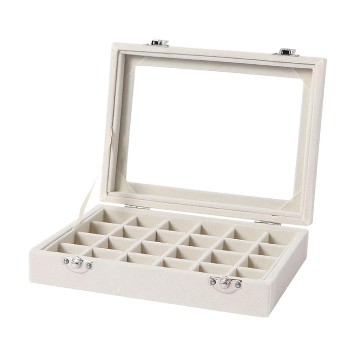 Crofta Velvet Jewelry Box Jewelry Storage Box Elegant Rings Earrings Organizer Tray 24grids