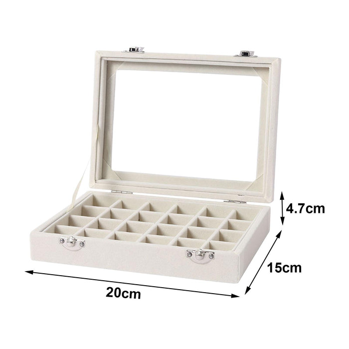 Crofta Velvet Jewelry Box Jewelry Storage Box Elegant Rings Earrings Organizer Tray 24grids