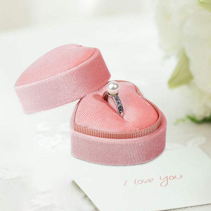 Crofta Heart Shape Ring Bearer Box Gift Box Jewelry Storage Box Durable Ring Holder Pink