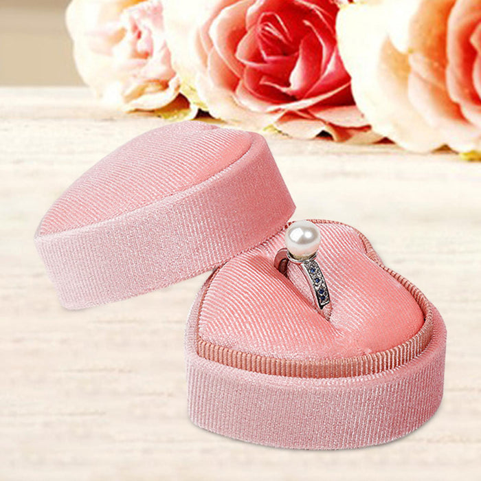 Crofta Heart Shape Ring Bearer Box Gift Box Jewelry Storage Box Durable Ring Holder Pink