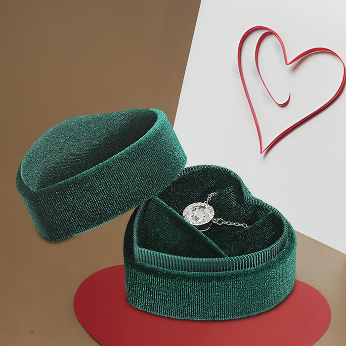 Crofta Heart Shape Ring Bearer Box Gift Box Jewelry Storage Box Durable Ring Holder Green