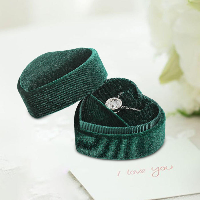 Crofta Heart Shape Ring Bearer Box Gift Box Jewelry Storage Box Durable Ring Holder Green