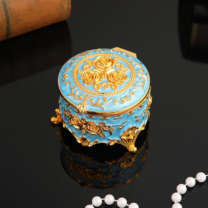 Crofta Small Jewelry Box Portable Tabletop Jewelry Case for Earrings Rings Pendants Blue