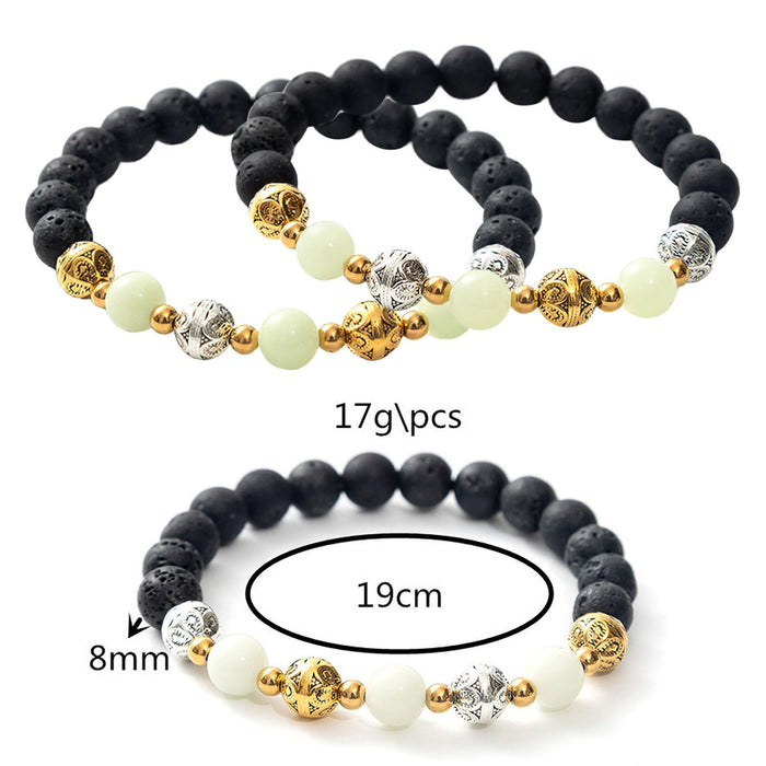 Crofta Luminous Bracelet Ball Beads Bracelet Women Couples Stylish Elastic Bracelet Yellow and Green