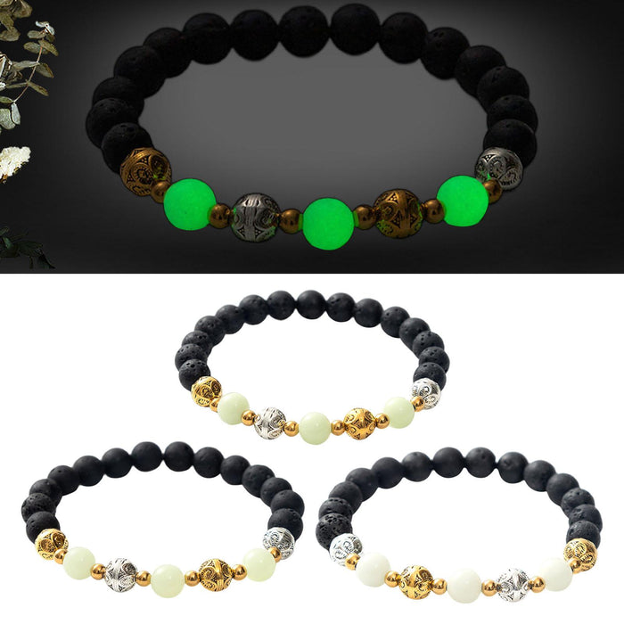 Crofta Luminous Bracelet Ball Beads Bracelet Women Couples Stylish Elastic Bracelet Yellow and Green