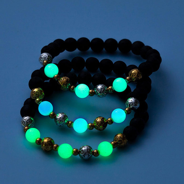 Crofta Luminous Bracelet Ball Beads Bracelet Women Couples Stylish Elastic Bracelet Yellow and Green