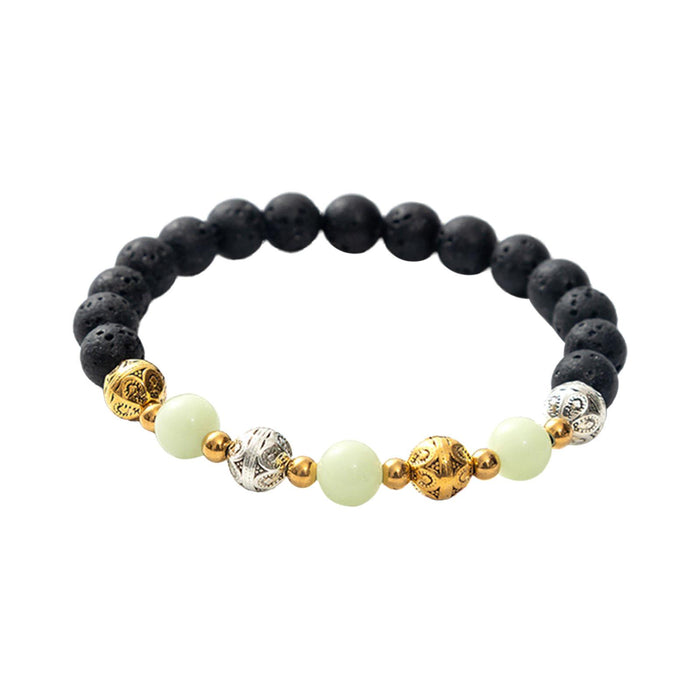 Crofta Luminous Bracelet Ball Beads Bracelet Women Couples Stylish Elastic Bracelet Yellow and Green