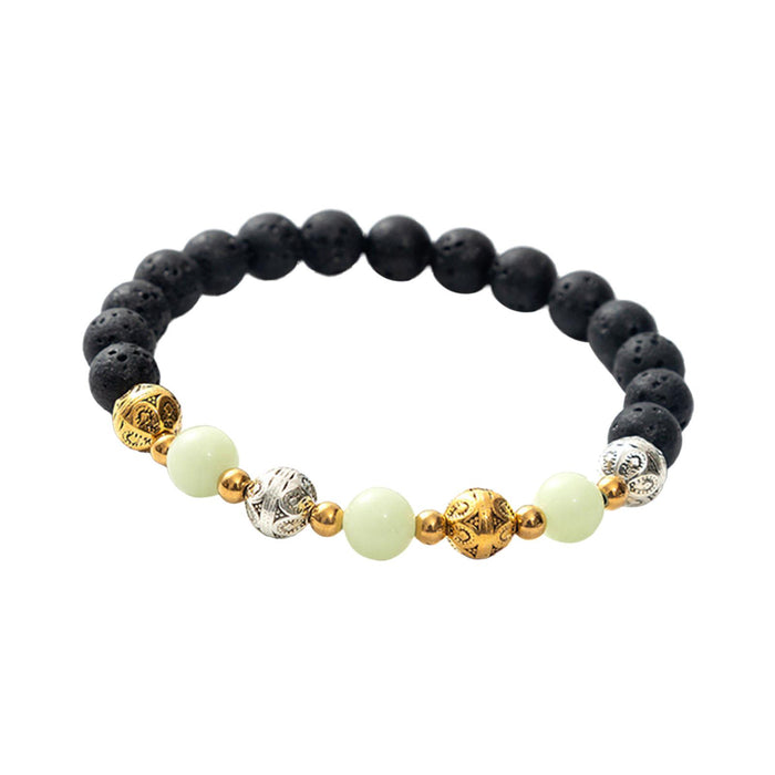 Crofta Luminous Bracelet Ball Beads Bracelet Women Couples Stylish Elastic Bracelet Yellow and Green