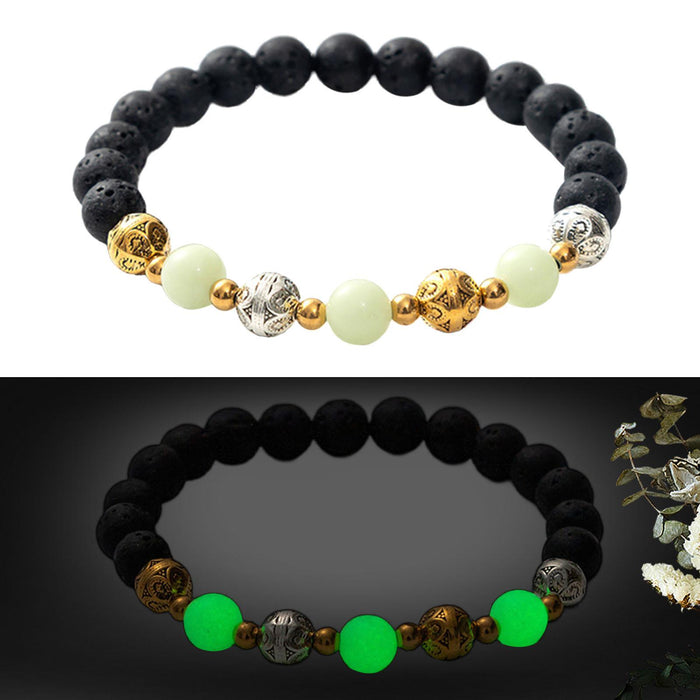 Crofta Luminous Bracelet Ball Beads Bracelet Women Couples Stylish Elastic Bracelet Yellow and Green