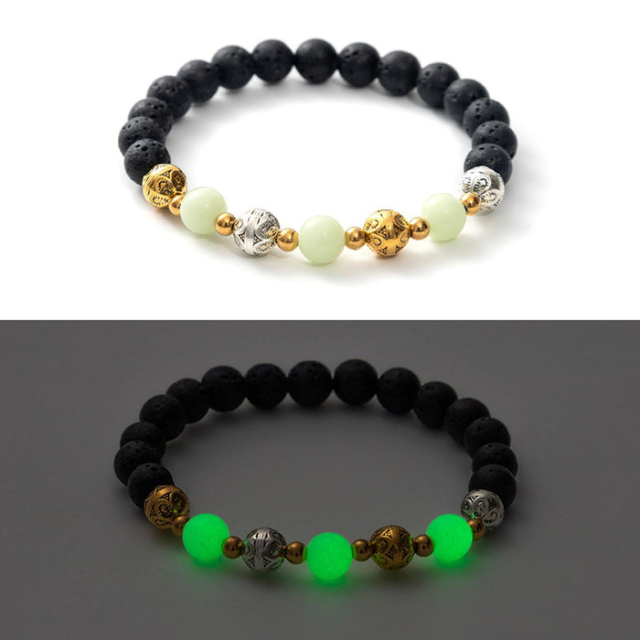 Crofta Luminous Bracelet Ball Beads Bracelet Women Couples Stylish Elastic Bracelet Yellow and Green