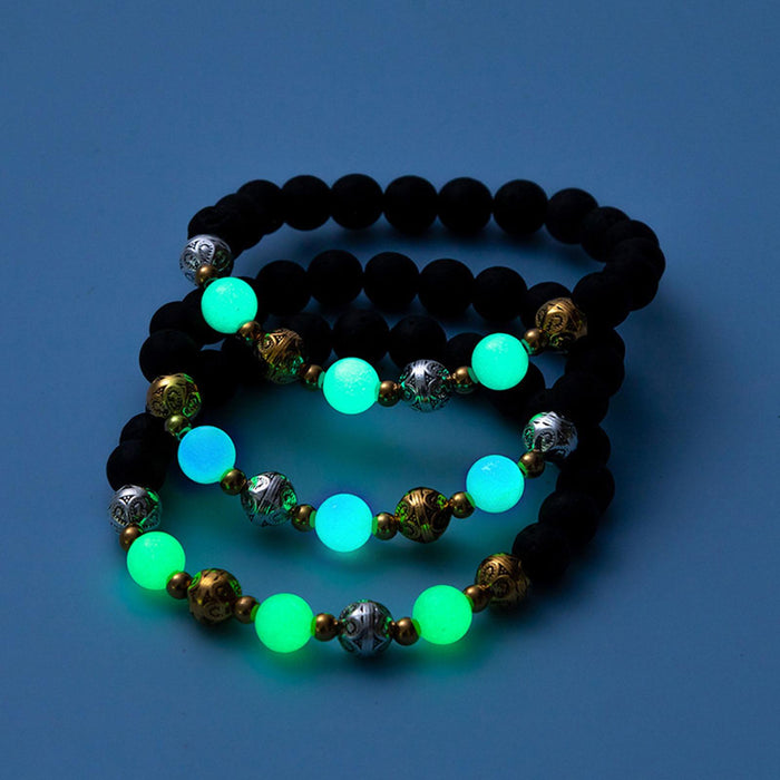 Crofta Luminous Bracelet Ball Beads Bracelet Women Couples Stylish Elastic Bracelet Blue