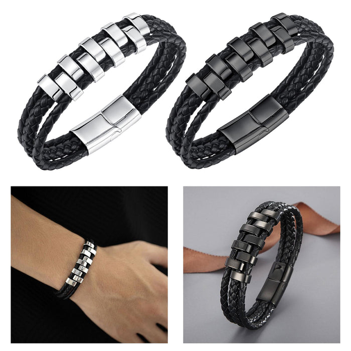 Crofta Braided Bracelet Gift Punk Rock Tribal Cuff Bracelet for Men Women Boyfriend Steel color