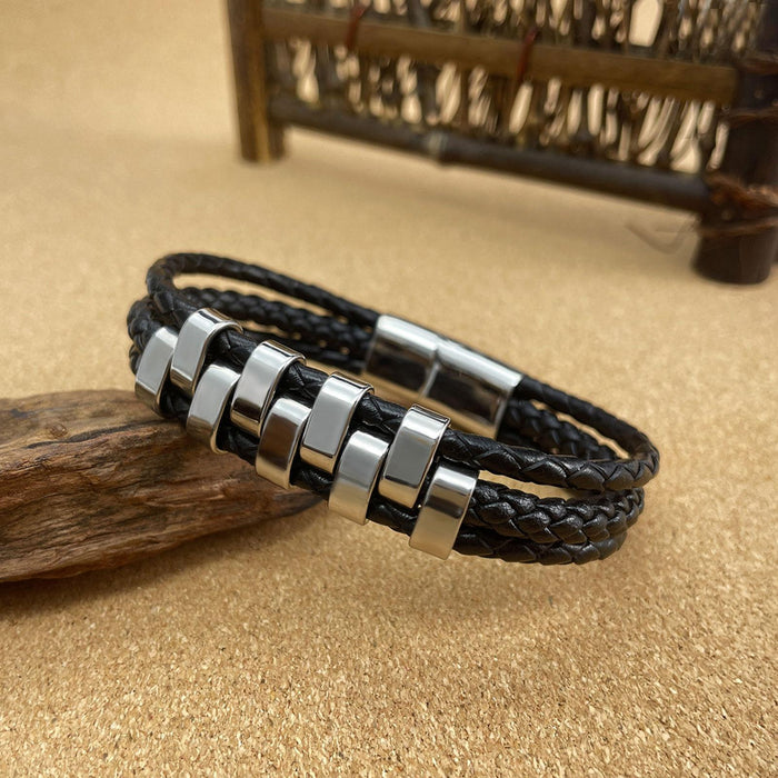 Crofta Braided Bracelet Gift Punk Rock Tribal Cuff Bracelet for Men Women Boyfriend Steel color