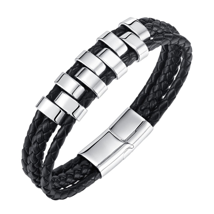 Crofta Braided Bracelet Gift Punk Rock Tribal Cuff Bracelet for Men Women Boyfriend Steel color