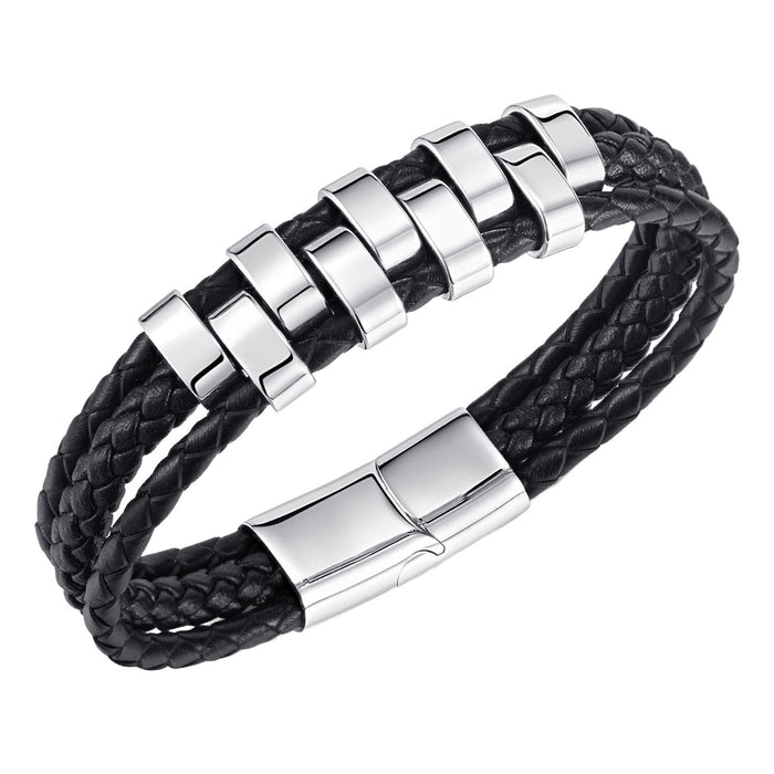 Crofta Braided Bracelet Gift Punk Rock Tribal Cuff Bracelet for Men Women Boyfriend Steel color