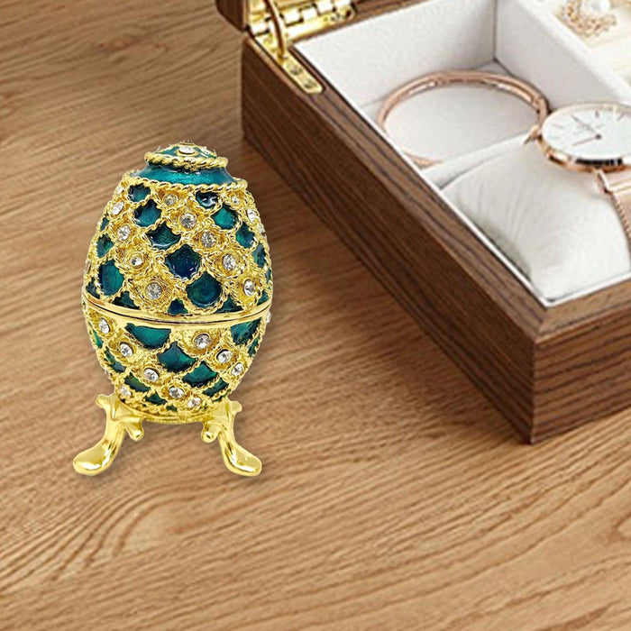 Crofta Easter Egg Trinket Box Unique Handcrafts Collectible Stylish Egg Jewelry Box Blue