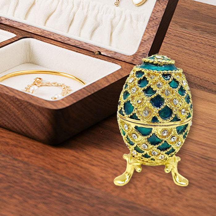 Crofta Easter Egg Trinket Box Unique Handcrafts Collectible Stylish Egg Jewelry Box Blue