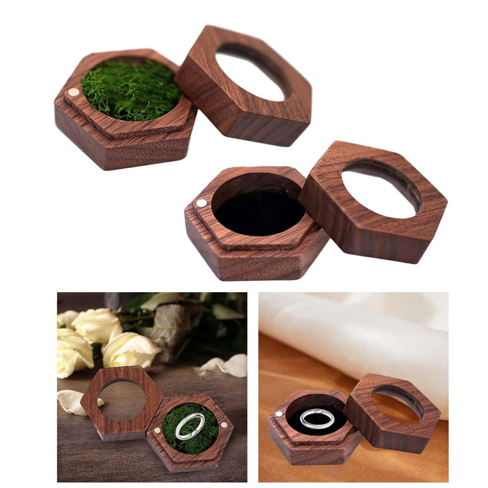 Crofta Wooden Ring Box Holder Black Walnut Gift Box for Necklace Ear Studs Ceremony Green Filled