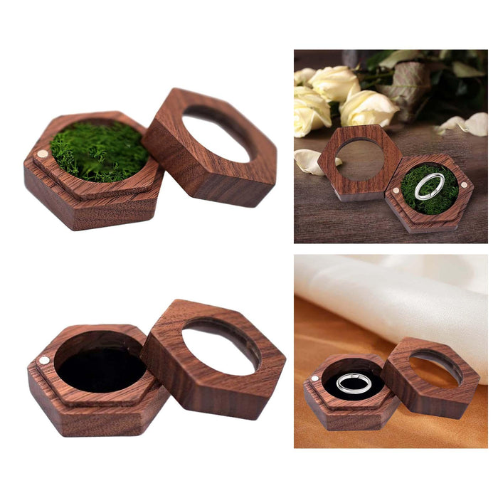 Crofta Wooden Ring Box Holder Black Walnut Gift Box for Necklace Ear Studs Ceremony Green Filled