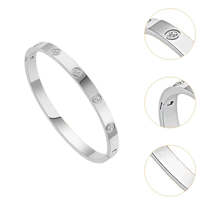 Crofta Stylish Stainless Steel Bangle Bracelet for Women Men Decorative Bangle Cuff Silver