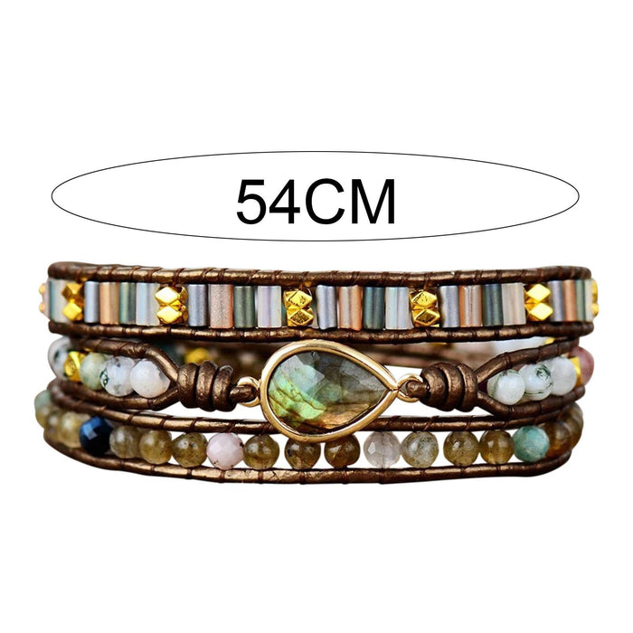 Crofta Women Ethnic PU Leather Wrap Bracelet Multi Layer Charm Unique Bead Bracelet Style A