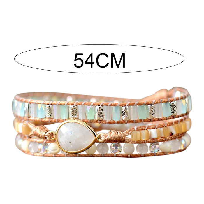 Crofta Women Ethnic PU Leather Wrap Bracelet Multi Layer Charm Unique Bead Bracelet Style B