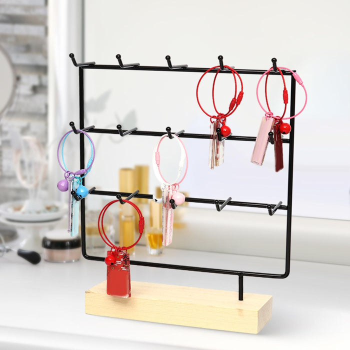 Crofta Necklace Jewelry Display Stand Organizer Dressing Table Sturdy with 15 Hooks Black