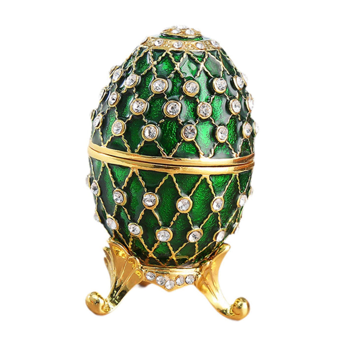 Crofta Easter Egg Shape Trinket Box Organizer Bracelets Enameled Hinged Trinket Box Green