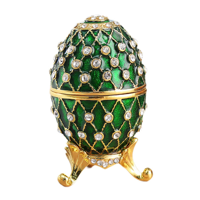 Crofta Easter Egg Shape Trinket Box Organizer Bracelets Enameled Hinged Trinket Box Green