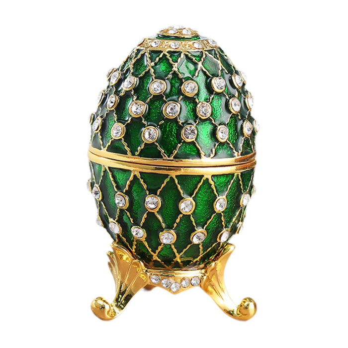 Crofta Easter Egg Shape Trinket Box Organizer Bracelets Enameled Hinged Trinket Box Green