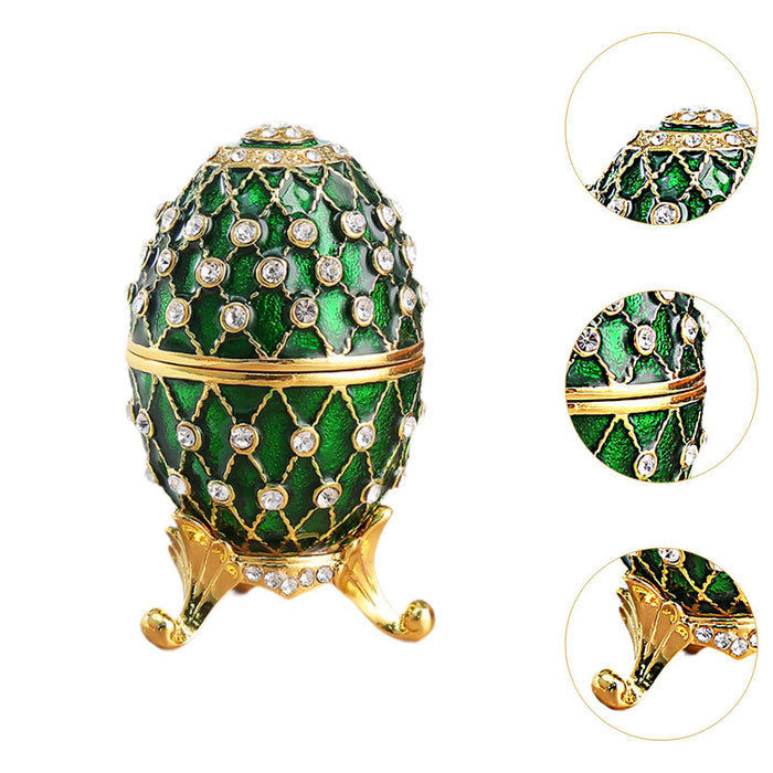 Crofta Easter Egg Shape Trinket Box Organizer Bracelets Enameled Hinged Trinket Box Green