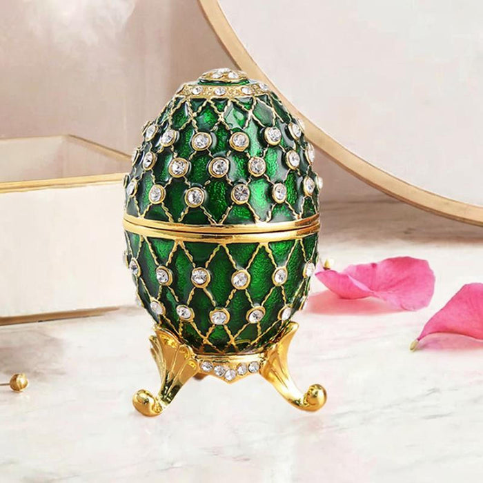 Crofta Easter Egg Shape Trinket Box Organizer Bracelets Enameled Hinged Trinket Box Green