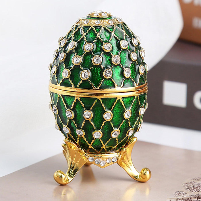 Crofta Easter Egg Shape Trinket Box Organizer Bracelets Enameled Hinged Trinket Box Green