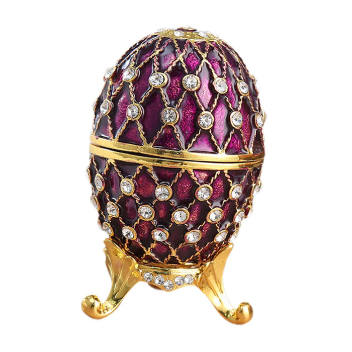 Crofta Easter Egg Shape Trinket Box Organizer Bracelets Enameled Hinged Trinket Box Purple