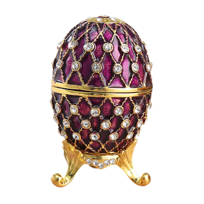 Crofta Easter Egg Shape Trinket Box Organizer Bracelets Enameled Hinged Trinket Box Purple