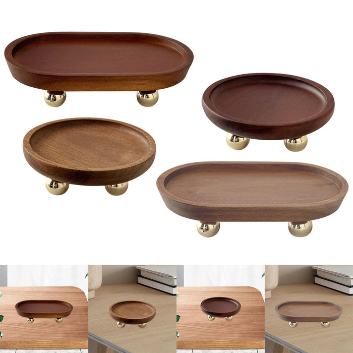 Crofta Wooden Serving Tray Organizer Wooden Pedestal Stand for Counter Vanity Fruit 13x5cm Brown